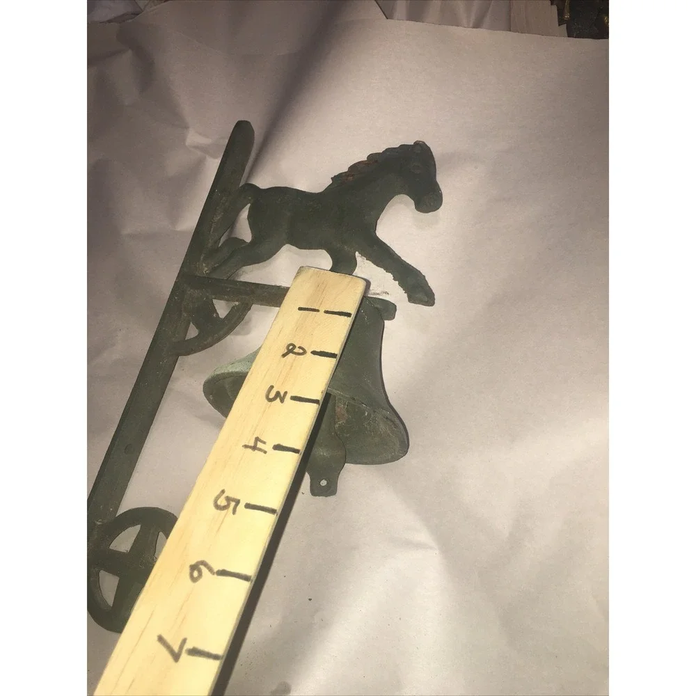 VINTAGE CAST IRON DOOR BELL WITH HORSE WALL MOUNT METAL Patina Needs String